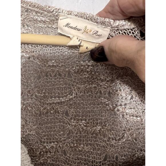 Anthropologie Meadow Rue Tan White Open Knit Lightweight Sweater Size L - Picture 4 of 6
